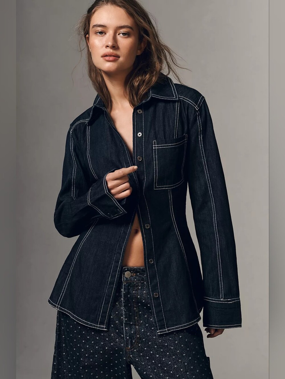 Anthropologie Pilcro Long-Sleeve Denim Buttondown Shirt Sz L NWT